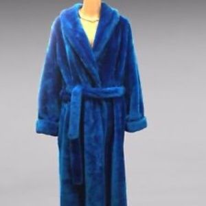 RARE Vintage Borg Robe Plush Faux Fur Sapphire Blue MINT CONDITION M/L